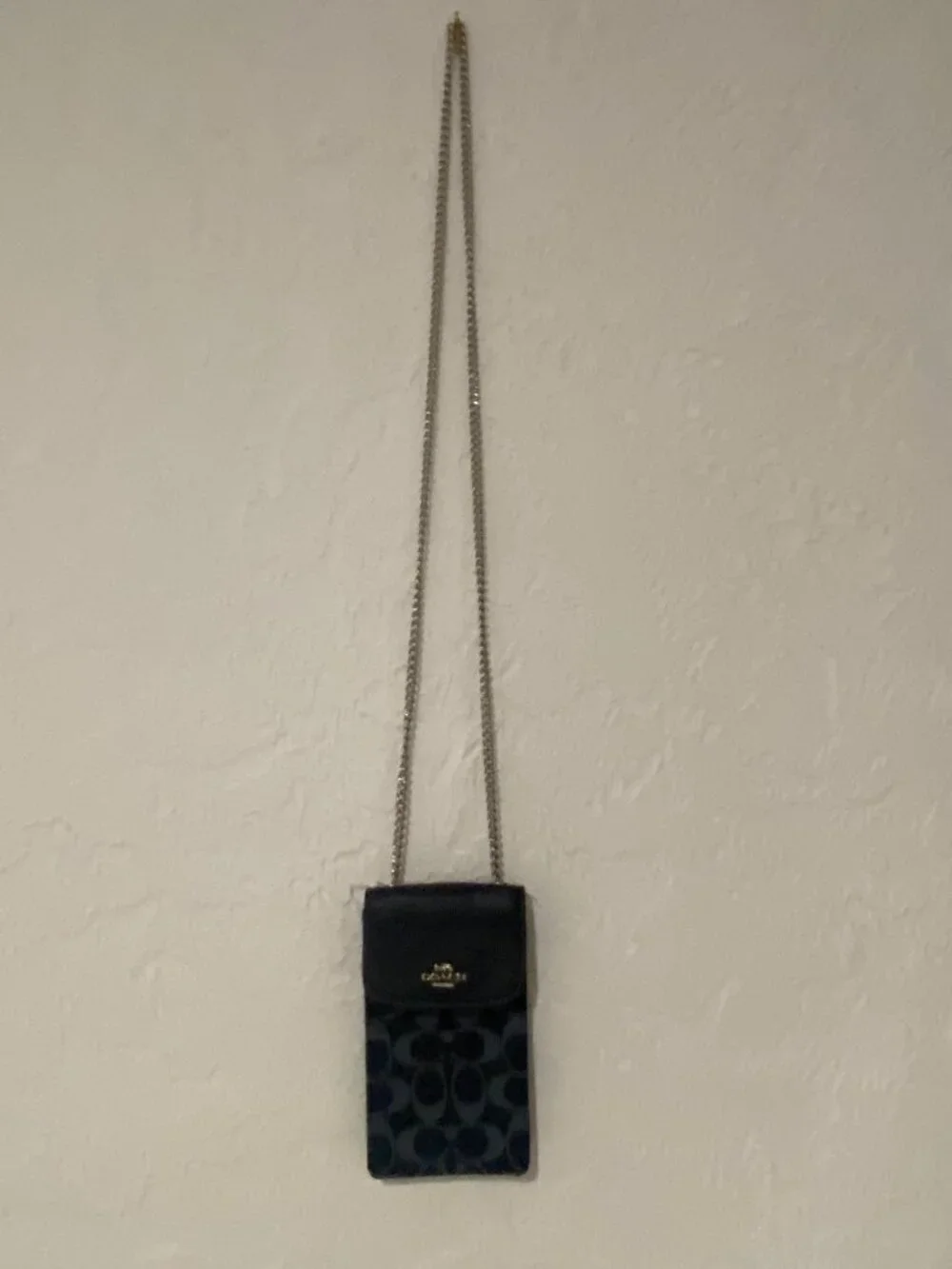 COACH Signature Denim Phone Crossbody Pouch Chain Strap Black